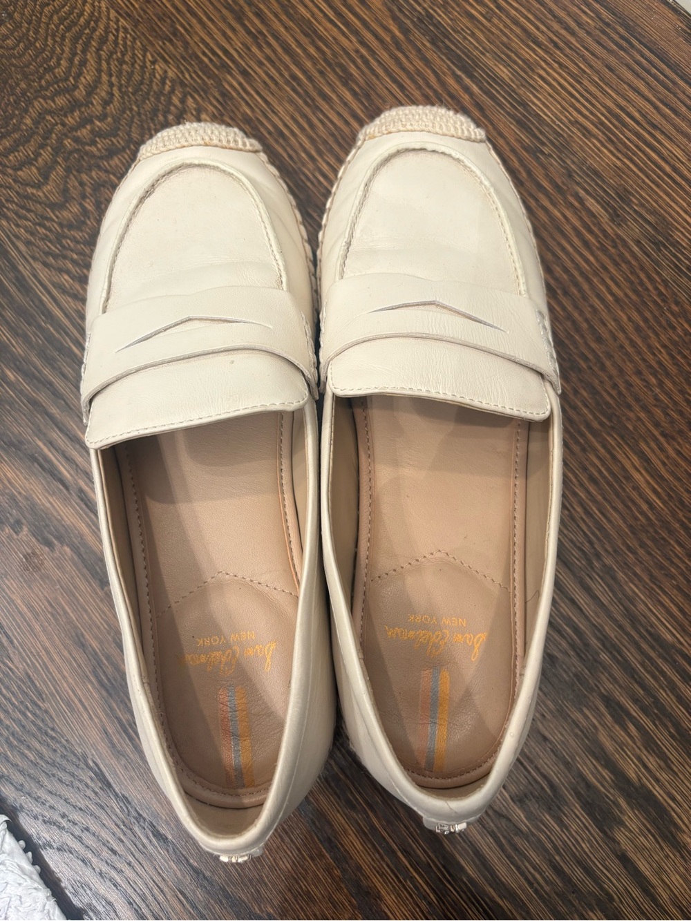 Sam Edelman Cream/Beige Leather Penny Loafer Espadrille Flat